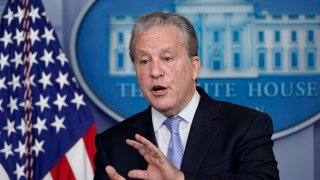 FILE - Gene Sperling, who leads the oversight for distributing funds from President Joe Biden's $1.9 trillion coronavirus rescue package, speaks during the daily briefing at the White House in Washington, on Aug. 2, 2021. The Treasury Department says several states and cities have exhausted their federal rental assistance in a sign that spending on a program aimed at averting evictions has picked up speed. The federal government is forecasting that upwards of $30 billion allocated for rental assistance will be disbursed by the end of the year.