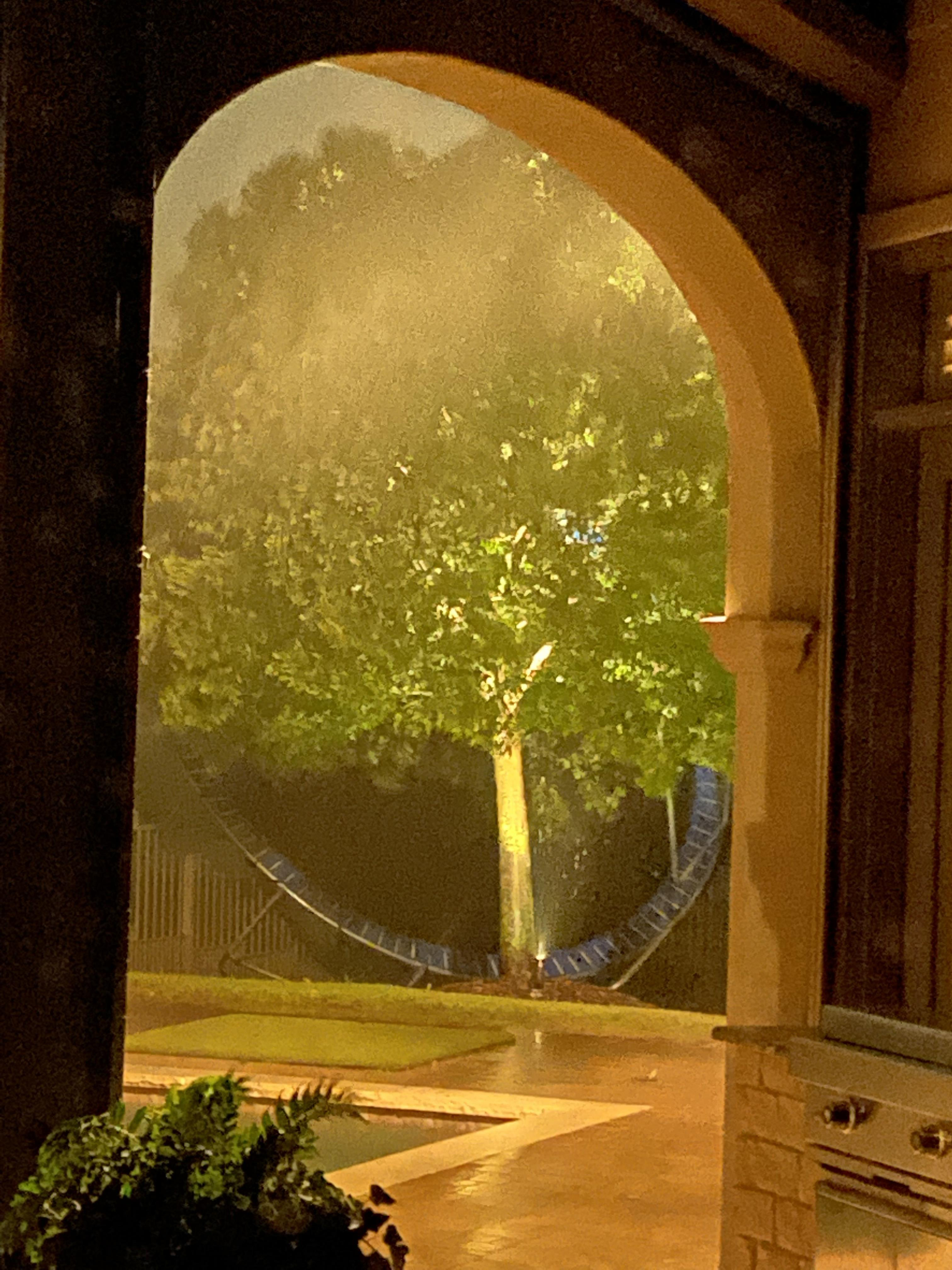 High winds in Heath<br />
Neighbors trampoline in our yard / tree.