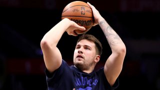 Luka Doncic #77 of the Dallas Mavericks warms up prior to the game against the Los Angeles Clippers at Staples Center on Nov. 21, 2021 in Los Angeles, California.