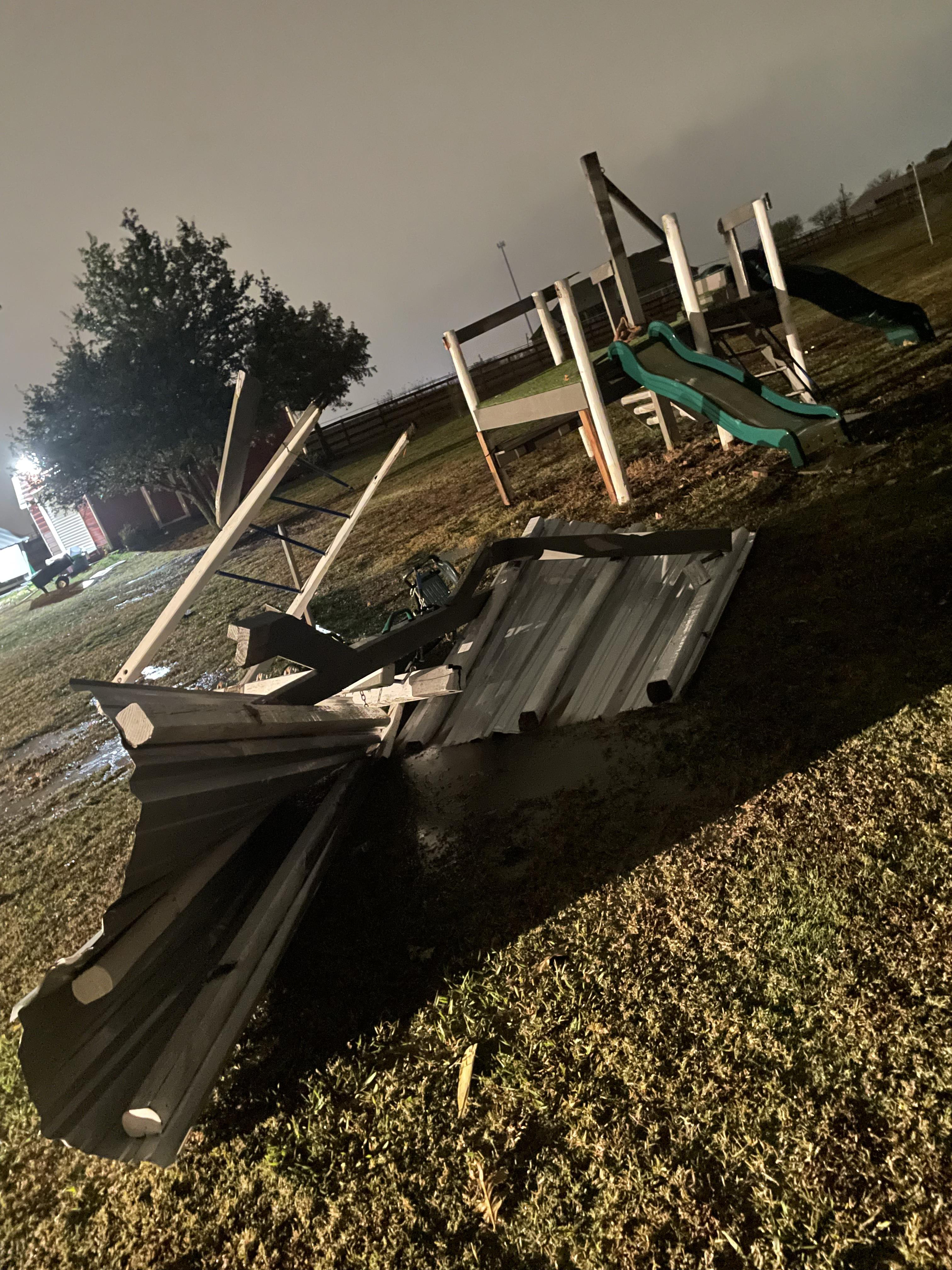 Storm Damage in St. Paul<br />
Our trampoline blew into our neighbors house, the fort and swing set is distorted and bench swing is just twisted metal pieces.