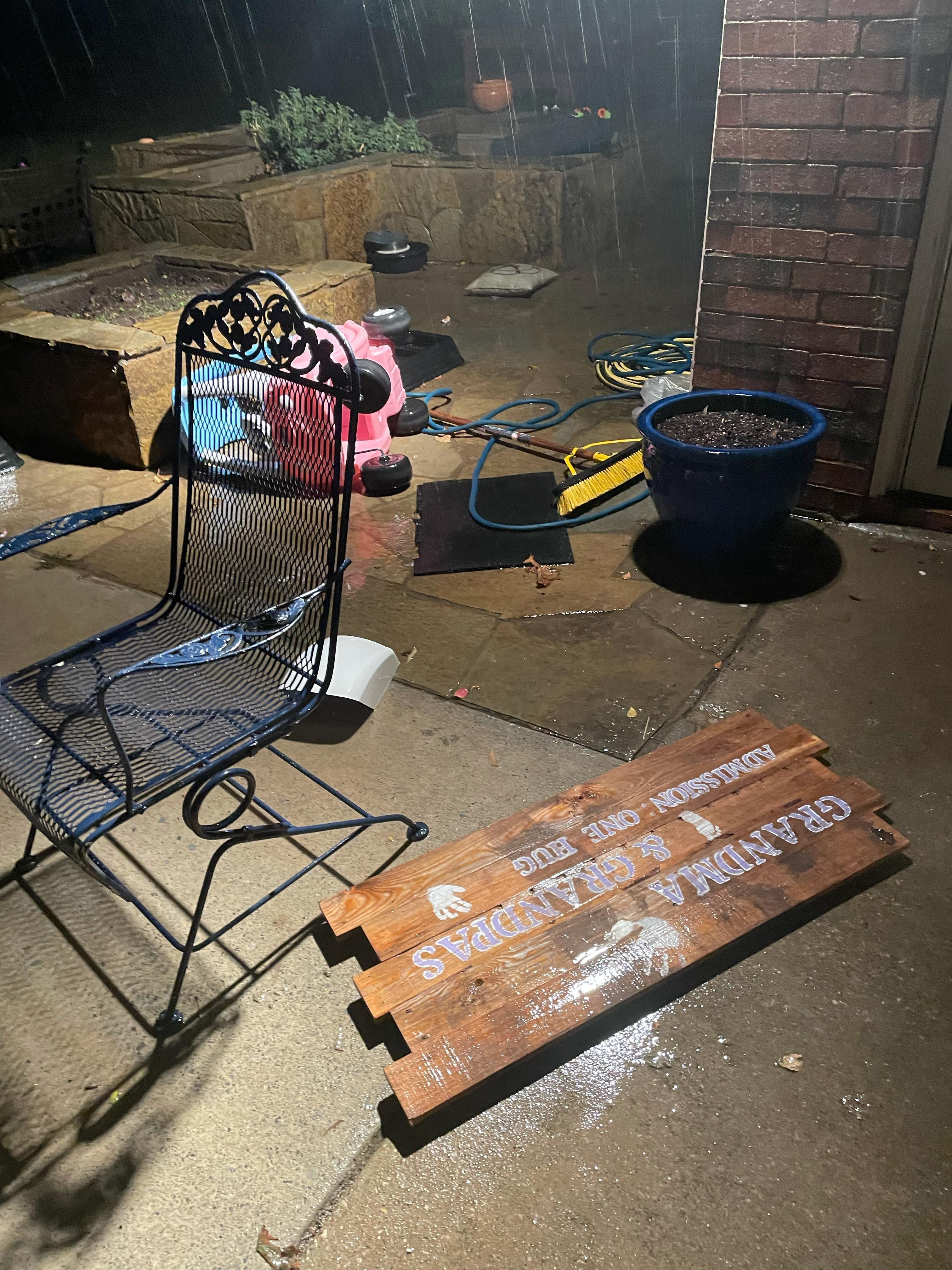 Storm Damage in St. Paul<br />
Our trampoline blew into our neighbors house, the fort and swing set is distorted and bench swing is just twisted metal pieces.