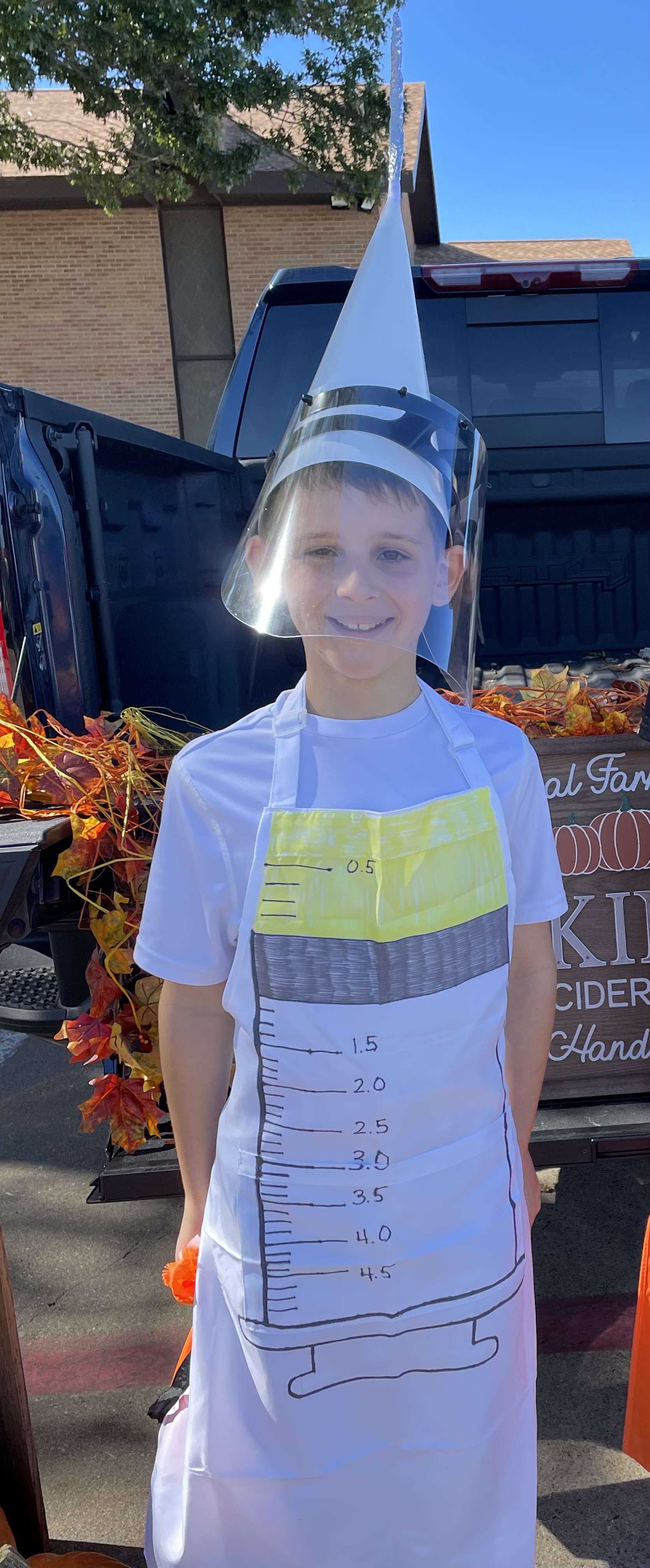 Meet Covid Vaccine trick-or-treater – Jayden Moellering of Carrollton.   He also happens to be David Finfrock’s nephew.