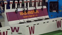 The Washington Football Team brought their own benches with them to AT&T Stadium for the game on Dec. 26, 2021.
