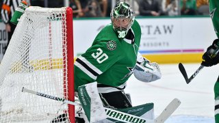 Ben Bishop #30 of the Dallas Stars tends goal against the New York Rangers at the American Airlines Center on March 10, 2020 in Dallas, Texas.