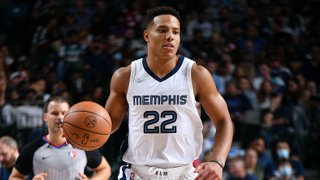 Desmond Bane #22 of the Memphis Grizzlies dribbles during the game against the Dallas Mavericks on Dec. 4, 2021 at the American Airlines Center in Dallas, Texas.