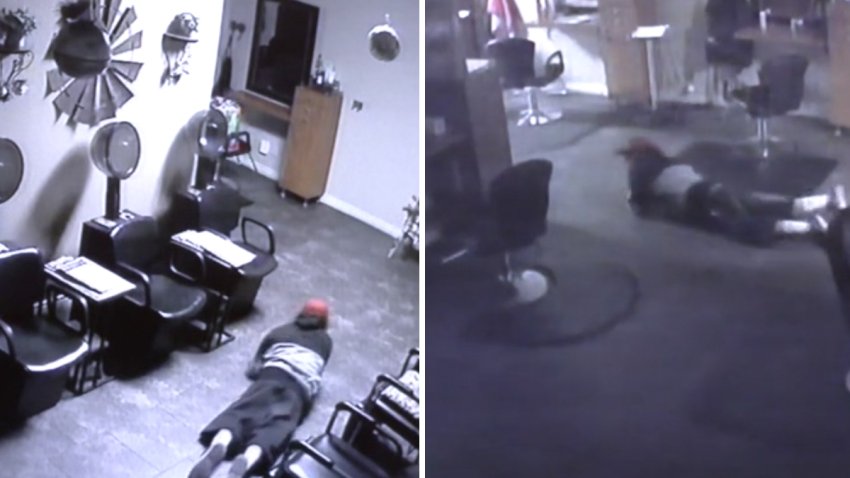 Surveillance video in an Inland Empire salon captured an unusual sight: a burglar slithering around on his belly through the entire business in order to pocket thousands in cash.