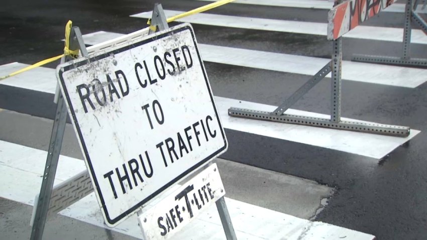 A road closure sign in Mission Valley.
