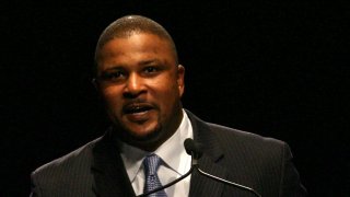 Dallas Desperados Head Coach Will McClay speaks at the ADT ArenaBall Awards Gala at the Louisiana SuperDome during ArenaBowl XXII weekend on July 25, 2008 in New Orleans, Louisiana.