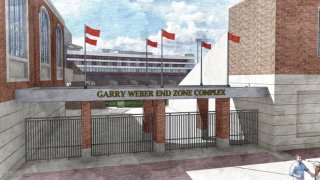 A rendering of a three-tiered End Zone Complex at SMU's Gerald J. Ford Stadium, which will be named after Garry Weber, who is committing $50 million toward the project.