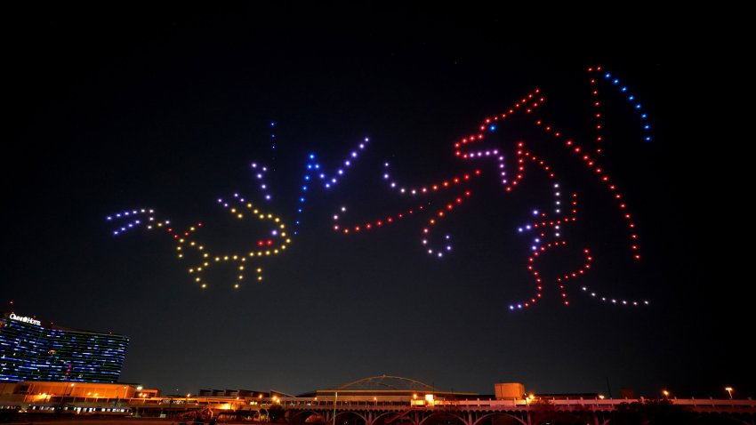 Sky Elements Drone Shows flew a Pokémon-themed drone show over Dallas, Thursday, Jan. 27, 2022.