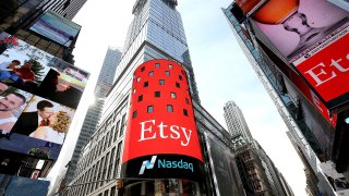 Etsy displayed on the Nasdaq billboard in Times Square New York.