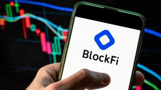 The logo of cryptocurrency platform BlockFi.