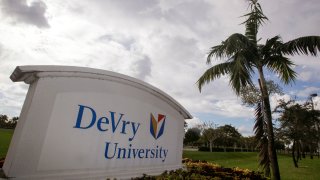 FILE – This Nov. 24, 2009, photo, shows the entrance to the DeVry University in Miramar, Fla.