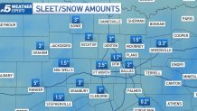 Total sleet and snow amounts recorded in North Texas between Wednesday and Thursday, Feb. 2-3, 2022.