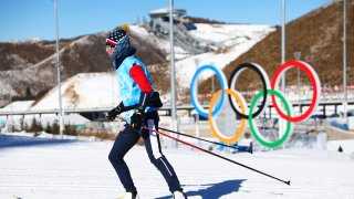 Caitlin Patterson of Team United States trains during the Cross-Country Skiing training session ahead of Beijing 2022 Winter Olympic Games at The National Cross-Country Skiing Centre on February 01, 2022 in Beijing, China.