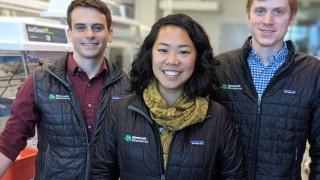 Janice Chen (C) and her Mammoth Biosciences co-founders Trevor Martin (L) and Lucas Harrington (R). CRISPR gene editing pioneer and Nobel Prize winner Jennifer Doudna is also a co-founder.