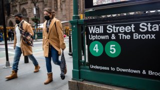 A Wall Street subway station near the New York Stock Exchange (NYSE) in New York, on Monday, Jan. 3, 2022.