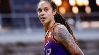 Brittney Griner #42 of the Phoenix Mercury is seen during the game against the Indiana Fever at Indiana Farmers Coliseum on September 6, 2021 in Indianapolis, Indiana.