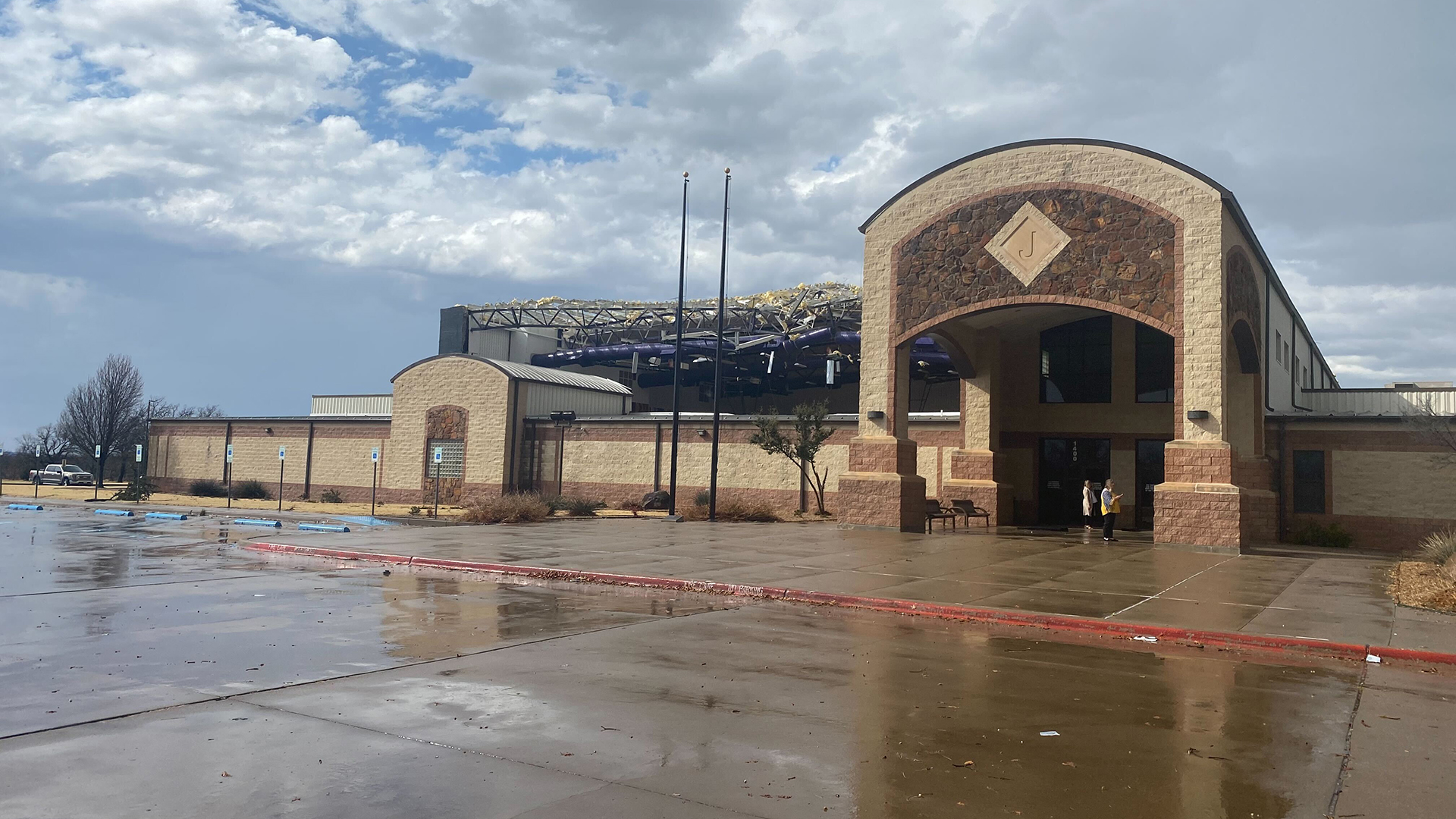 Tornado damage at the Jacksboro High School gym on Monday, March 21, 2022.