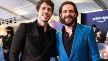 Morgan Evans and Thomas Rhett attend the 57th Academy of Country Music Awards at Allegiant Stadium on March 07, 2022 in Las Vegas, Nevada.