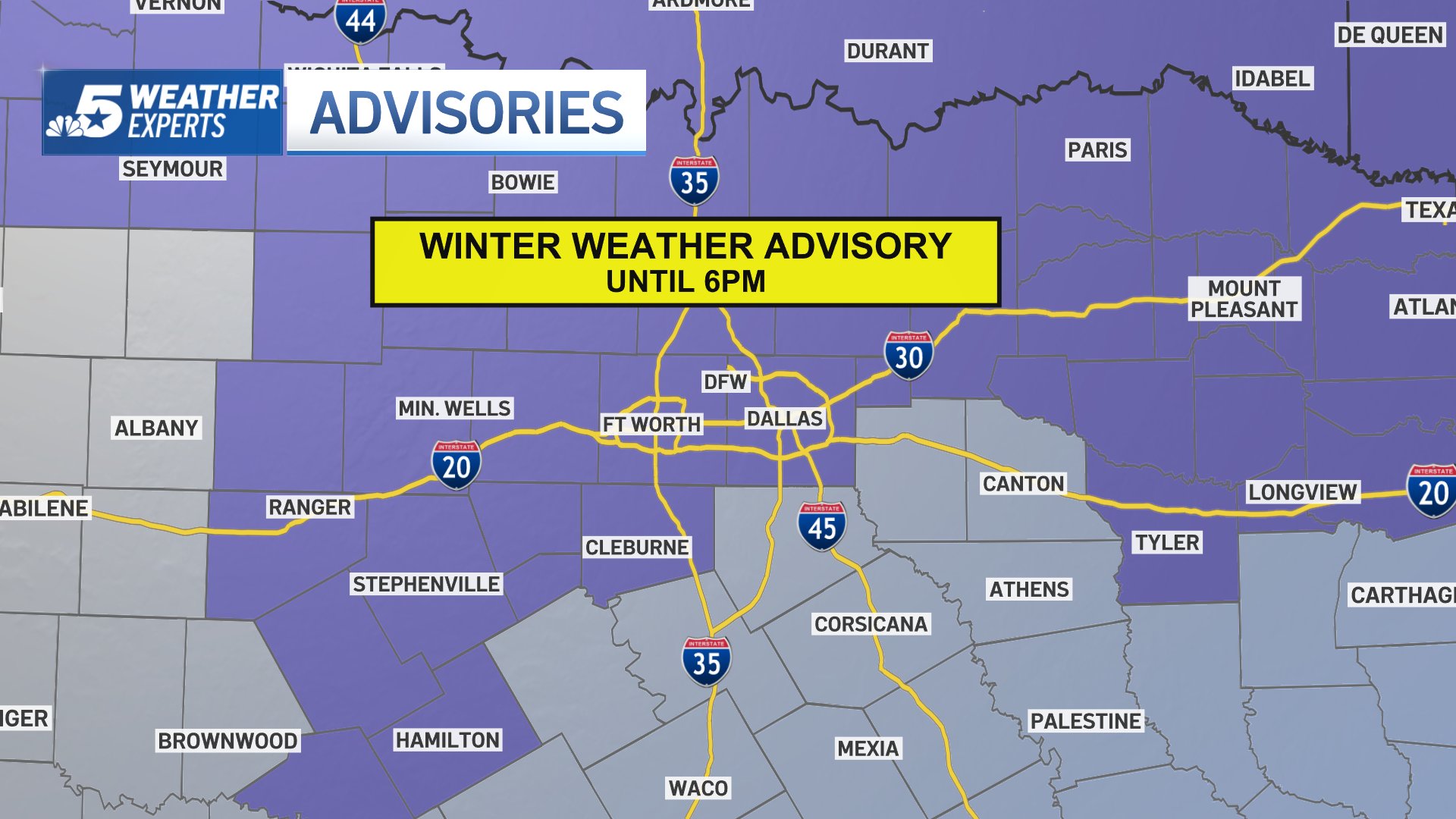 Winter Weather Advisory for Dallas Fort Worth NBC 5 Dallas Fort