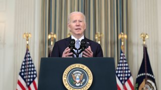 President Joe Biden delivers remarks on the jobs report for the month of March from the State Dining Room of the White House on April 1, 2022 in Washington, DC.