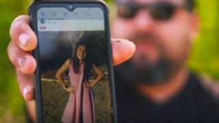 Javier Cazares shows a picture of his daughter, Jackie Cazares