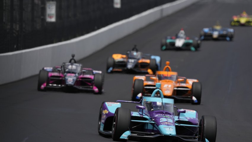 INDIANAPOLIS, IN – MAY 23: NTT IndyCar series driver Ed Carpenter (33) leads a pack of cars into turn one during practice for the 106th running of the Indianapolis 500 at the Indianapolis Motor Speedway in Indianapolis, Indiana.  (Photo by Brian Spurlock/Icon Sportswire via Getty Images)