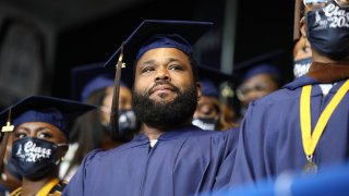 Anthony Anderson graduates with Howard University 2022 Commencement at Howard University on May 07, 2022 in Washington, DC.