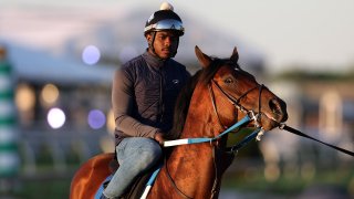 A man rides a horse