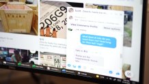 A person offering a paper license tag for sale talks with NBC 5 Investigates through Facebook Messenger.