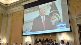 FILE - Former President Donald Trump appears on screen during the fourth hearing by the House Select Committee to Investigate the January 6th Attack on the US Capitol