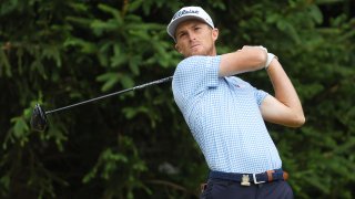 Will Zalatoris of the United States plays his shot from the 18th tee during the third round of the 122nd U.S. Open Championship at The Country Club on June 18, 2022 in Brookline, Massachusetts.