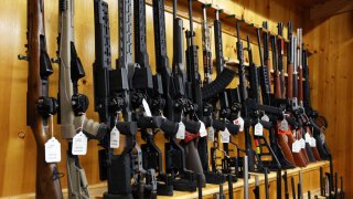 A rifles are on display at That Hunting Store on June 3, 2022 in Ottawa, Canada. – Canadians rushed to buy handguns this week, after Prime Minister Justin Trudeau announced on May 30, 2022, a proposed freeze on sales in the wake of recent mass shootings in the US. “Sales have been brisk,” said Jen Lavigne, co-owner of That Hunting Store in a strip mall on the outskirts of the capital Ottawa, nestled between a barbershop, a Chinese buffet restaurant and a conservative lawmaker’s constituency office. “We sold 100 handguns or almost our entire stock in the last three days since the prime minister announced the freeze,” she said. (Photo by Dave Chan / AFP) (Photo by DAVE CHAN/AFP via Getty Images)