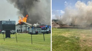 Three people were hurt after a fire destroyed a church building Friday in Wise County, firefighters say.