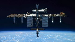 This photo released by Roscosmos Space Agency Press Service shows the International Space Station