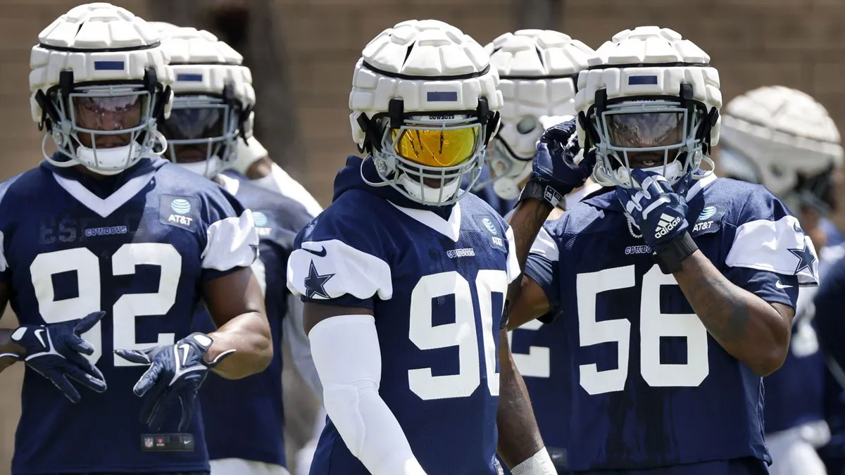 Cowboys Players Wearing Strange New Helmets at Training Camp – NBC 5  Dallas-Fort Worth
