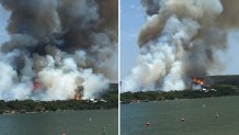 A wildfire forced the evacuation of dozens of homes Monday near Possum Kingdom Lake in Palo Pinto County, authorities say.
