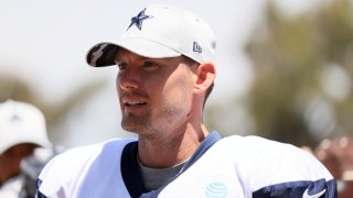 Brett Maher of the Dallas Cowboys looks on during training camp at River Ridge Fields on August 09, 2022 in Oxnard, California.