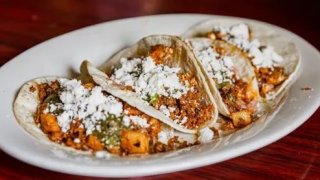 J. Gill’s Real Deal Taco: Tortilla de Maiz with refried beans, chorizo, potatoes, salsa verde and queso fresco.