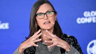 Cathie Wood, chief executive officer and chief investment officer, Ark Invest, speaks during the Milken Institute Global Conference on May 2, 2022 in Beverly Hills, California.