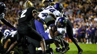 BOULDER, CO – SEPTEMBER 2: Running back Kendre Miller #33 of the TCU Horned Frogs scores a fourth quarter touchdown against the Colorado Buffaloes at Folsom Field on September 2, 2022 in Boulder, Colorado.