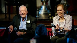 Former President Jimmy Carter and his wife, former first lady Rosalynn Carter, celebrate their 75th wedding anniversary, July 10, 2021, in Plains, Georgia.
