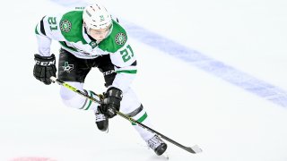 Dallas Stars Left Wing Jason Robertson (21) in action during the third period of game 7 of the first round of the NHL Stanley Cup Playoffs between the Calgary Flames and the Dallas Stars on May 15, 2022, at the Scotiabank Saddledome in Calgary, AB.