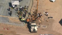 A construction worker was accidentally killed Wednesday by a drilling machine being operated by his grandfather, authorities say.