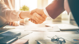 man and woman shaking hands business generic