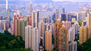 View of the Hong Kong skyline from Hong Kong Island.