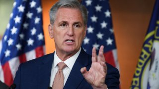 U.S. House Minority Leader Rep. Kevin McCarthy (R-CA) presides over a news conference about the Save Our Sequoias Act at the U.S. Capitol in Washington, U.S.,  June 23, 2022. 