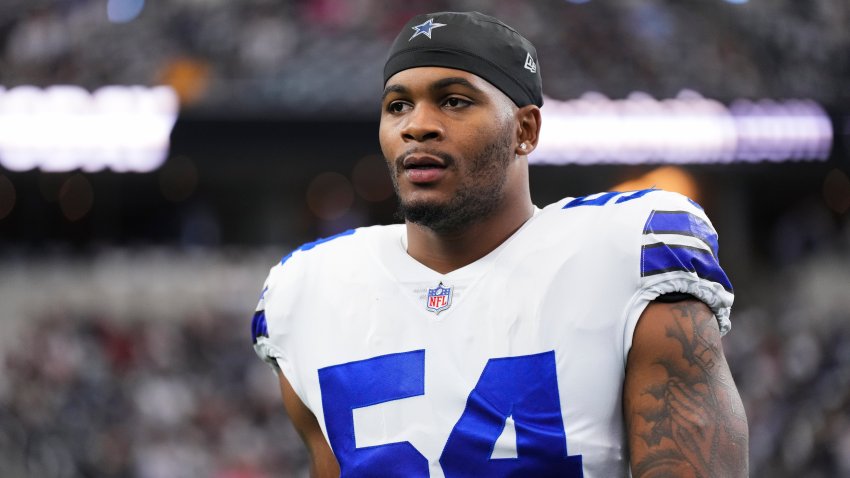 Sam Williams #54 of the Dallas Cowboys walks onto the field against the Washington Commanders at AT&T Stadium on October 2, 2022 in Arlington, Texas.