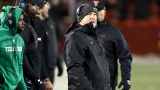 Head coach Joey McGuire of the Texas Tech Red Raiders during the first half against the Iowa State Cyclones at Jack Trice Stadium, on November 19, 2022 in Ames, Iowa.